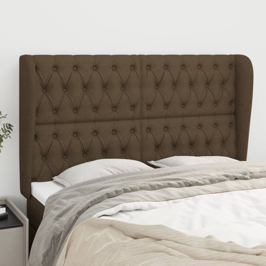 vidaXL Hoofdbord met randen 147x23x118/128 cm stof donkerbruin afbeelding 1