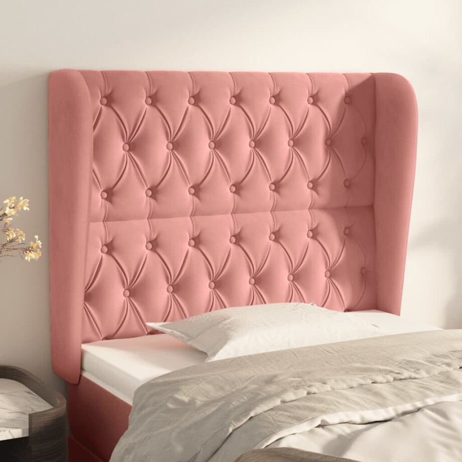 vidaXL Hoofdbord met randen 103x23x118/128 cm fluweel roze vidaXL Hoofdbord met randen 103x23x118/128 cm fluweel roze afbeelding 1