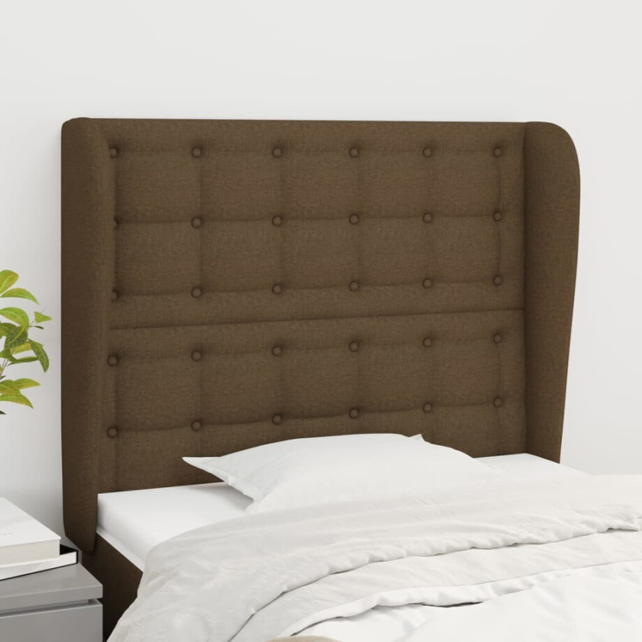 vidaXL Hoofdbord met randen 93x23x118/128 cm stof donkerbruin afbeelding 1