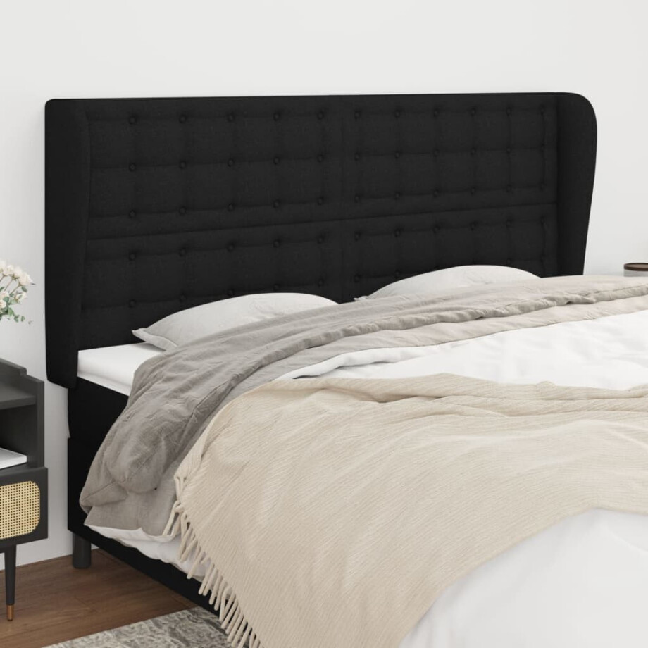 vidaXL Hoofdbord met randen 203x23x118/128 cm stof zwart afbeelding 1