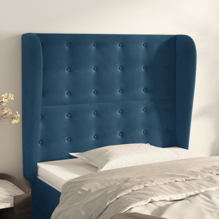 vidaXL Hoofdbord met randen 103x23x118/128 cm fluweel donkerblauw afbeelding 1