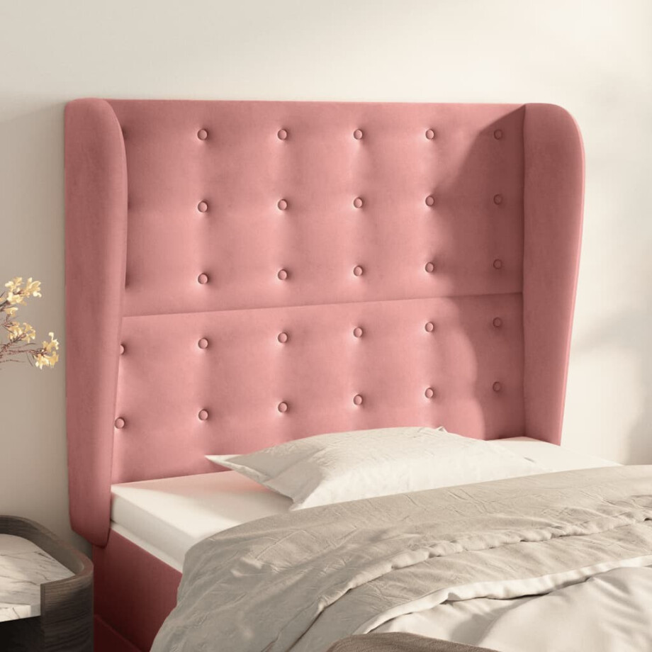 vidaXL Hoofdbord met randen 103x23x118/128 cm fluweel roze afbeelding 1