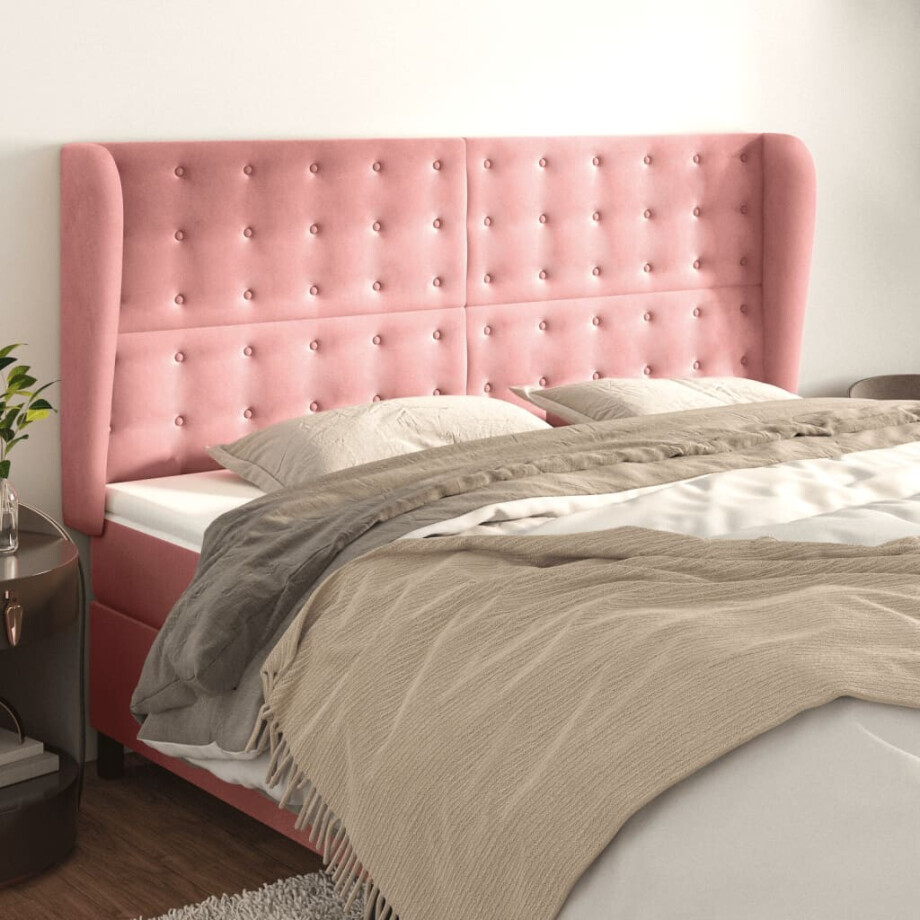 vidaXL Hoofdbord met randen 183x23x118/128 cm fluweel roze afbeelding 1