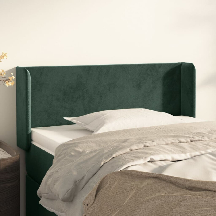 vidaXL Hoofdbord met randen 93x16x78/88 cm fluweel donkergroen afbeelding 1