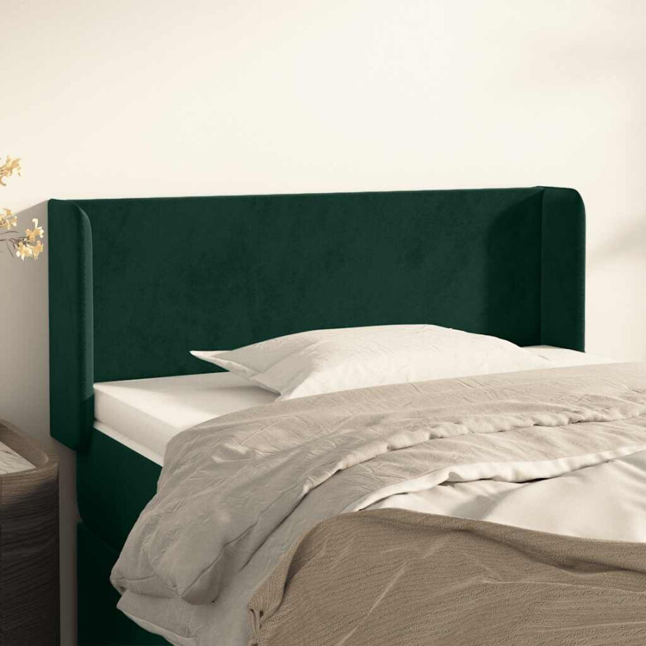 vidaXL Hoofdbord met randen 103x16x78/88 cm fluweel donkergroen afbeelding 1