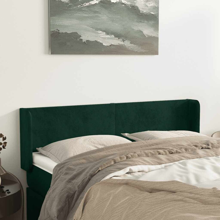 vidaXL Hoofdbord met randen 147x16x78/88 cm fluweel donkergroen afbeelding 1