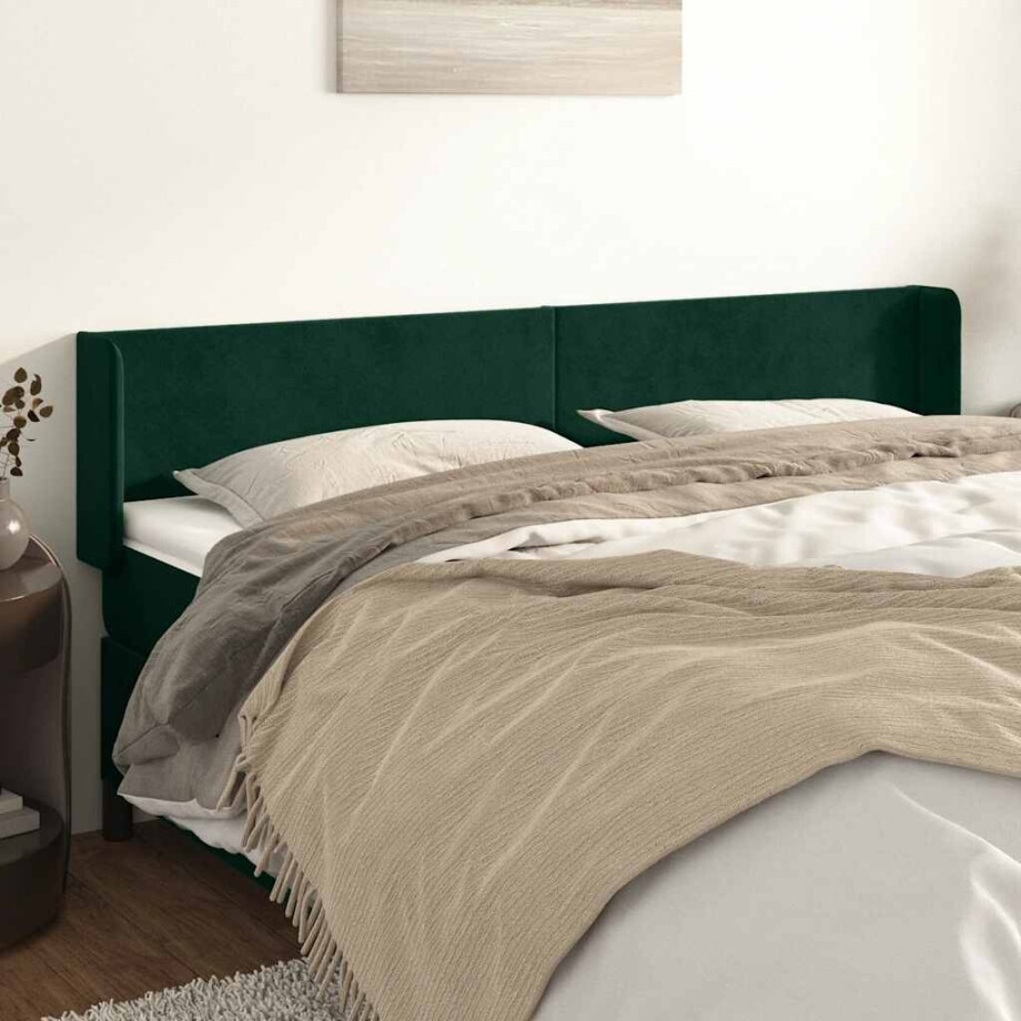 vidaXL Hoofdbord met randen 163x16x78/88 cm fluweel donkergroen afbeelding 1