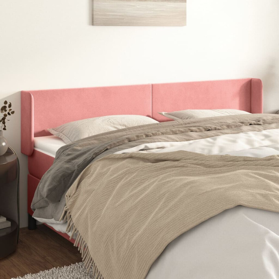 vidaXL Hoofdbord met randen 163x16x78/88 cm fluweel roze afbeelding 1