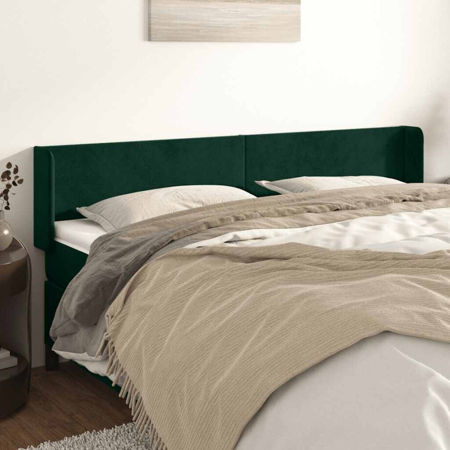 vidaXL Hoofdbord met randen 183x16x78/88 cm fluweel donkergroen afbeelding 1