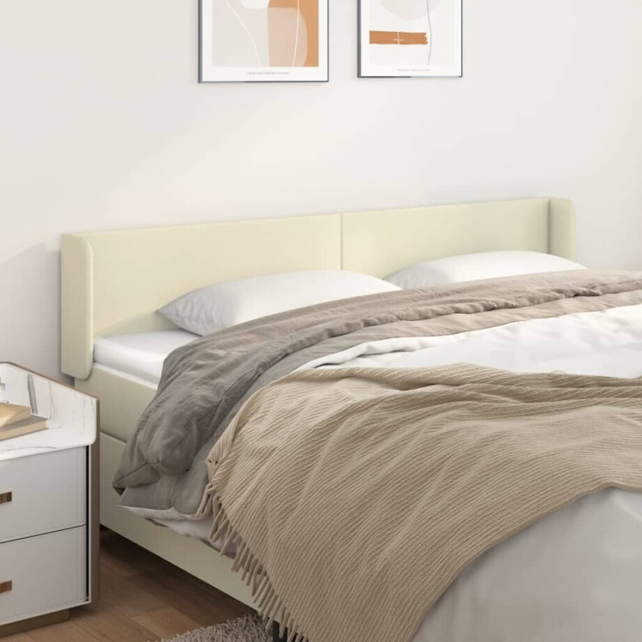 vidaXL Hoofdbord met randen 163x16x78/88 cm kunstleer crèmekleurig vidaXL Hoofdbord met randen 163x16x78/88 cm kunstleer crèmekleurig afbeelding 1
