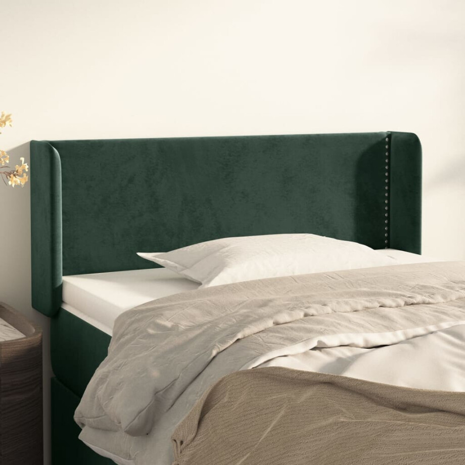 vidaXL Hoofdbord met randen 103x16x78/88 cm fluweel donkergroen afbeelding 1