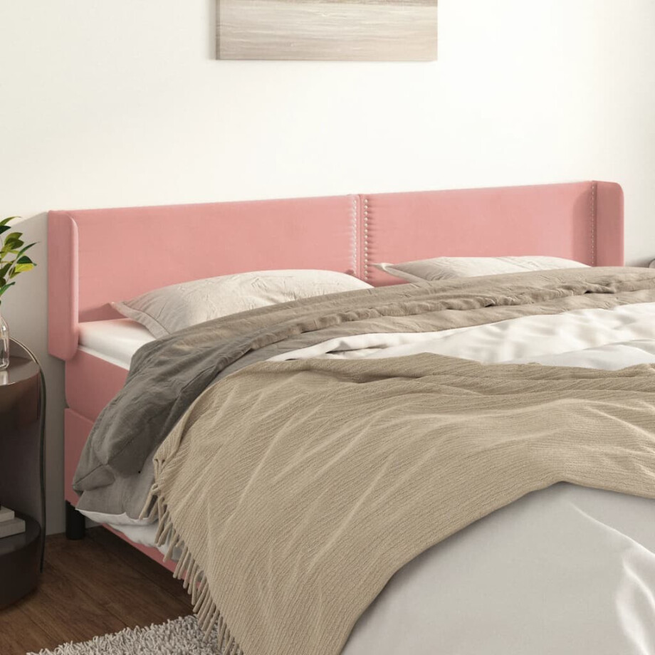 vidaXL Hoofdbord met randen 163x16x78/88 cm fluweel roze afbeelding 1