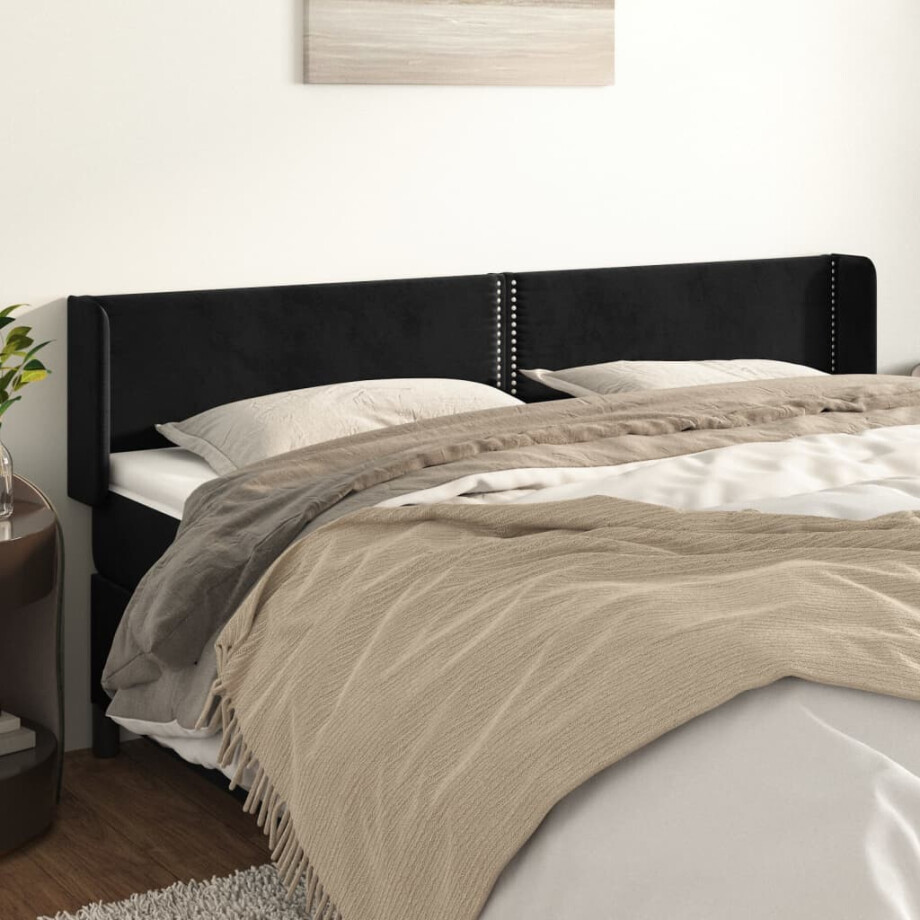 vidaXL Hoofdbord met randen 203x16x78/88 cm fluweel zwart vidaXL Hoofdbord met randen 203x16x78/88 cm fluweel zwart afbeelding 1