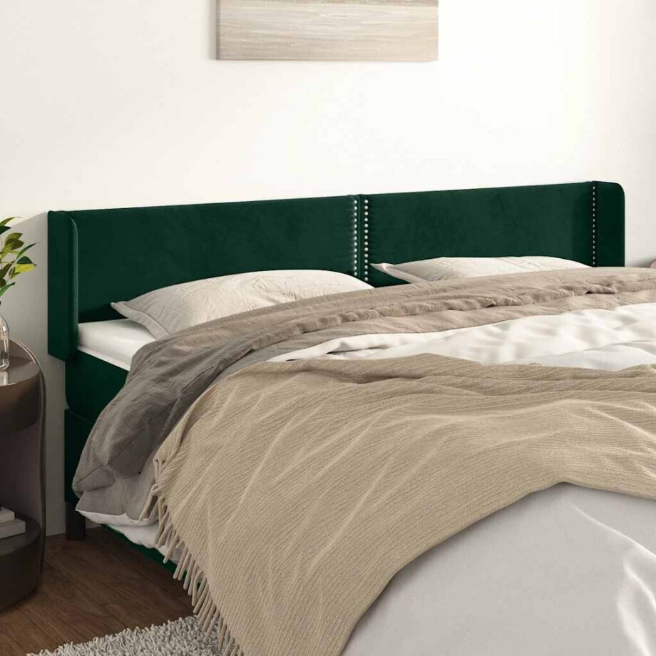 vidaXL Hoofdbord met randen 203x16x78/88 cm fluweel donkergroen afbeelding 1
