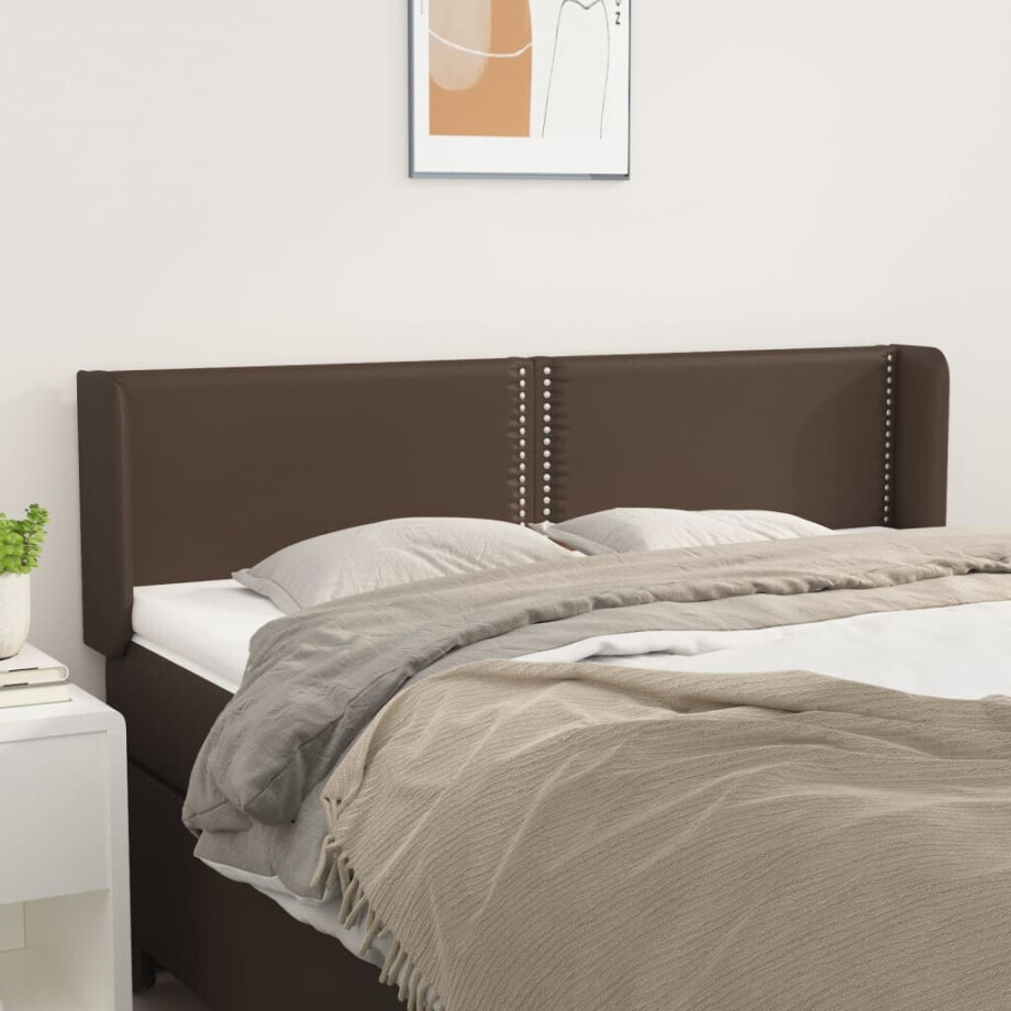 vidaXL Hoofdbord met randen 147x16x78/88 cm kunstleer bruin afbeelding 1