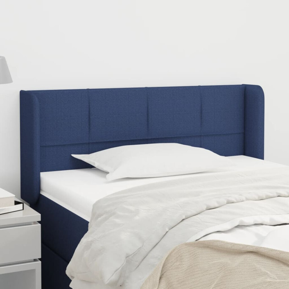 vidaXL Hoofdbord met randen 93x16x78/88 cm stof blauw afbeelding 1