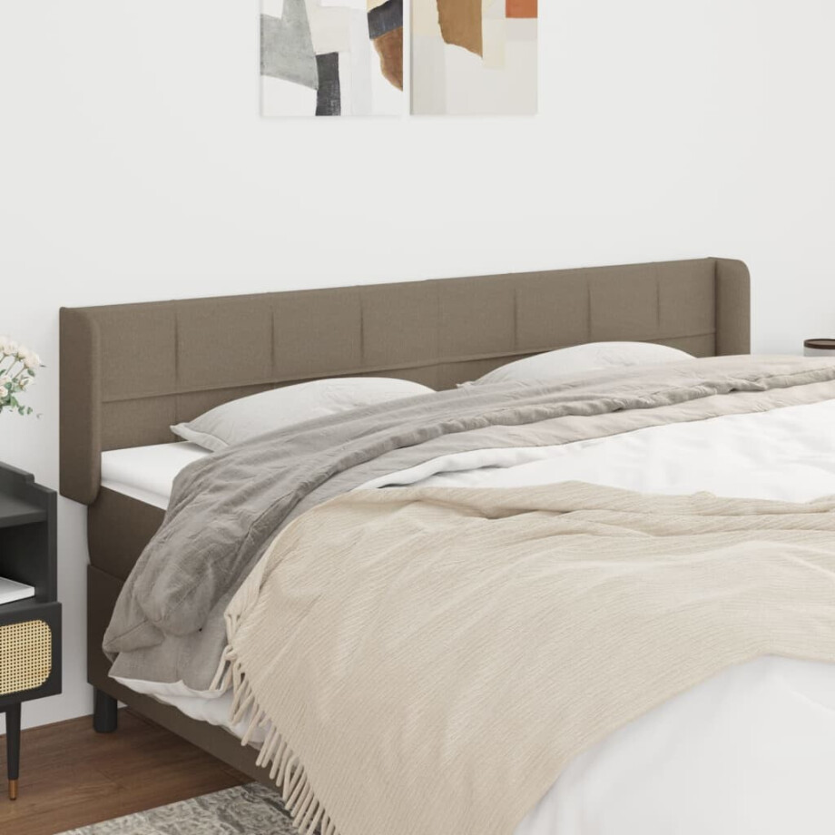 vidaXL Hoofdbord met randen 163x16x78/88 cm stof taupe afbeelding 1