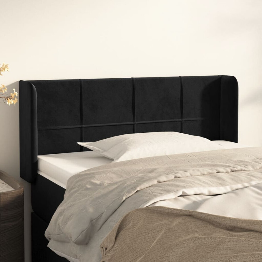 vidaXL Hoofdbord met randen 83x16x78/88 cm fluweel zwart vidaXL Hoofdbord met randen 83x16x78/88 cm fluweel zwart afbeelding 1