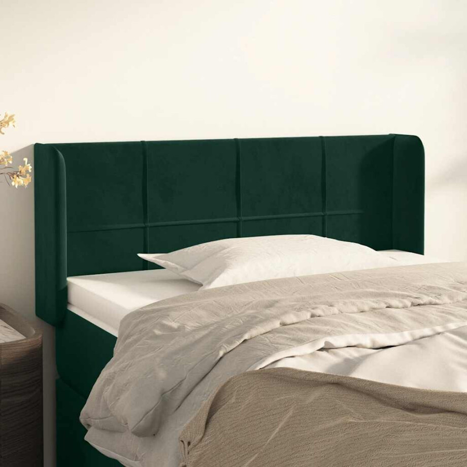 vidaXL Hoofdbord met randen 83x16x78/88 cm fluweel donkergroen afbeelding 1
