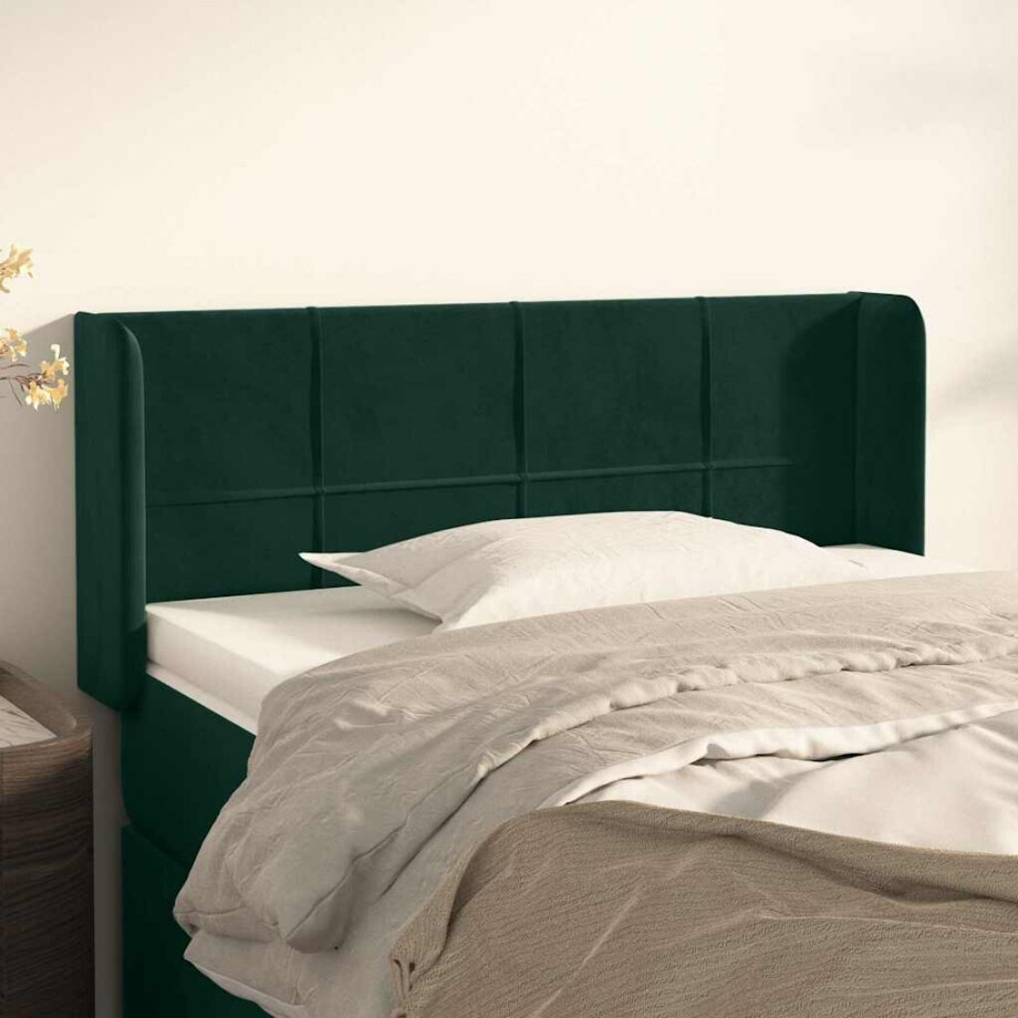 vidaXL Hoofdbord met randen 93x16x78/88 cm fluweel donkergroen afbeelding 1