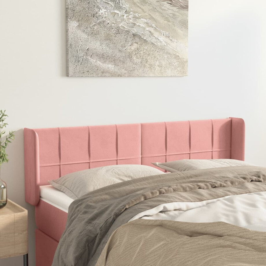vidaXL Hoofdbord met randen 147x16x78/88 cm fluweel roze afbeelding 1