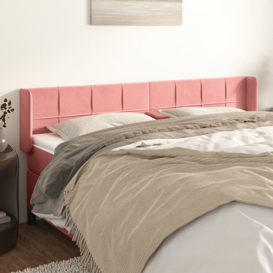 vidaXL Hoofdbord met randen 163x16x78/88 cm fluweel roze afbeelding 1