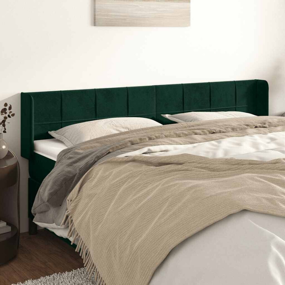 vidaXL Hoofdbord met randen 183x16x78/88 cm fluweel donkergroen afbeelding 1