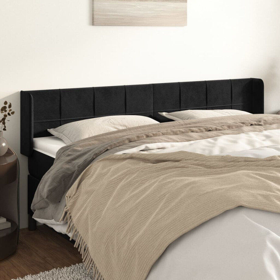 vidaXL Hoofdbord met randen 203x16x78/88 cm fluweel zwart afbeelding 1