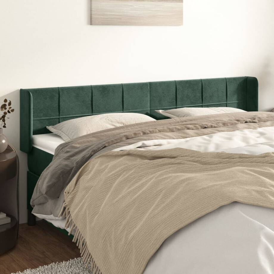 vidaXL Hoofdbord met randen 203x16x78/88 cm fluweel donkergroen afbeelding 1