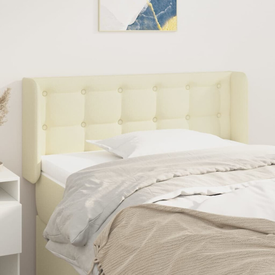 vidaXL Hoofdbord met randen 93x16x78/88 cm kunstleer crèmekleurig afbeelding 1