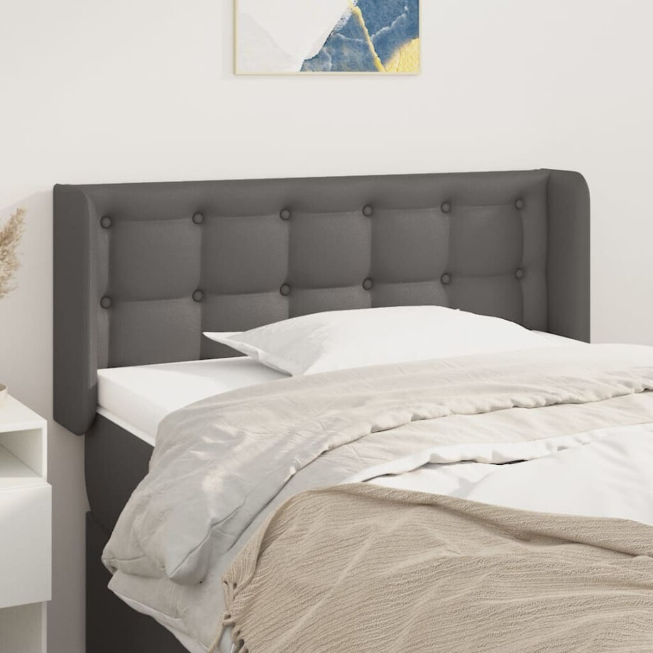 vidaXL Hoofdbord met randen 103x16x78/88 cm kunstleer grijs afbeelding 1