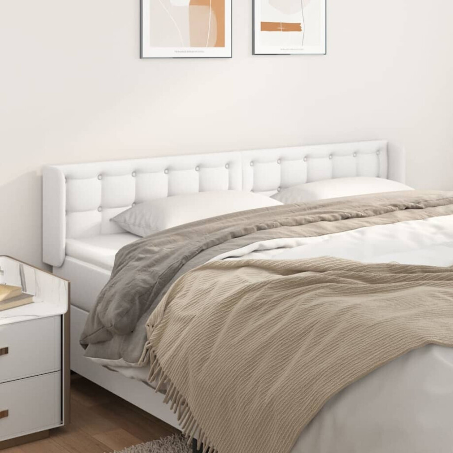 vidaXL Hoofdbord met randen 183x16x78/88 cm kunstleer wit afbeelding 1