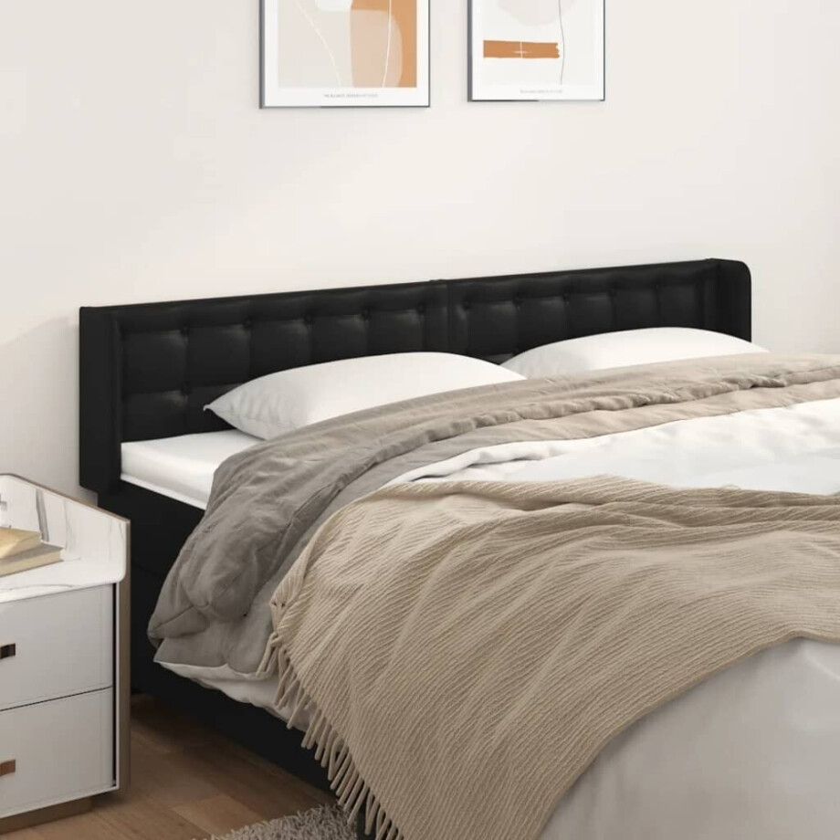 vidaXL Hoofdbord met randen 203x16x78/88 cm kunstleer zwart vidaXL Hoofdbord met randen 203x16x78/88 cm kunstleer zwart afbeelding 1