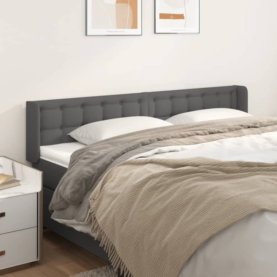 vidaXL Hoofdbord met randen 203x16x78/88 cm kunstleer grijs afbeelding 1