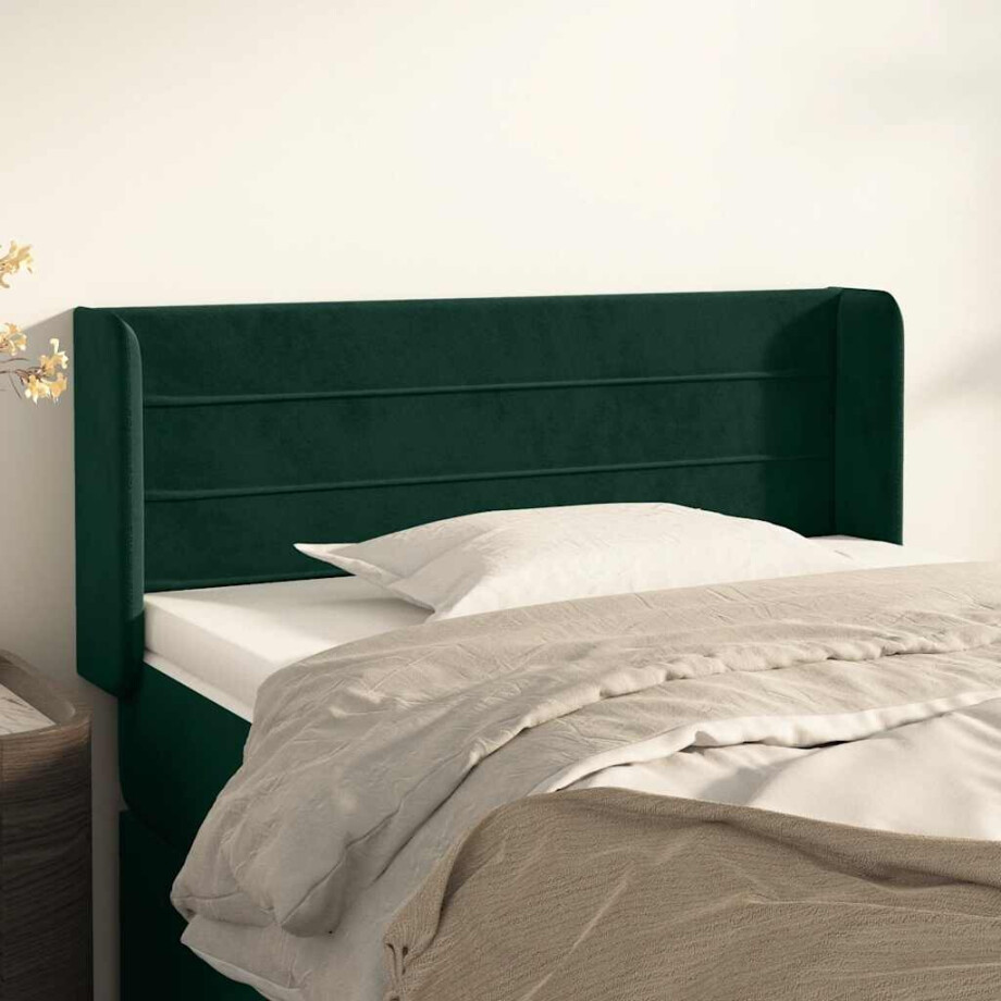 vidaXL Hoofdbord met randen 83x16x78/88 cm fluweel donkergroen afbeelding 1