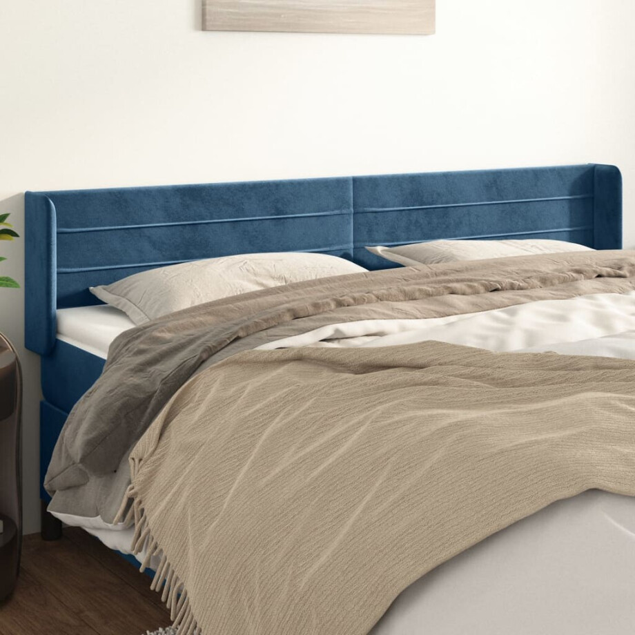 vidaXL Hoofdbord met randen 163x16x78/88 cm fluweel donkerblauw afbeelding 1
