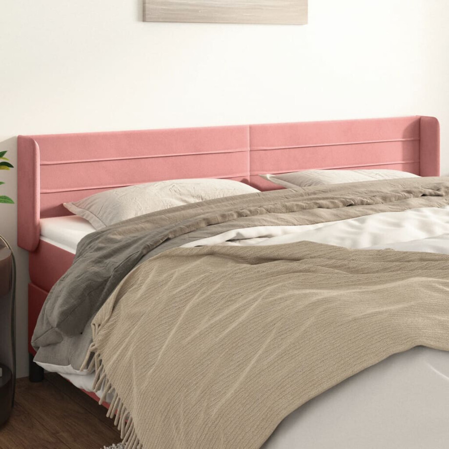vidaXL Hoofdbord met randen 163x16x78/88 cm fluweel roze afbeelding 1