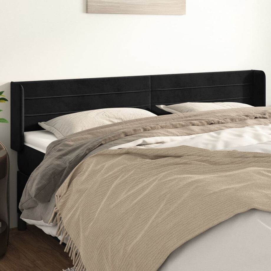 vidaXL Hoofdbord met randen 203x16x78/88 cm fluweel zwart afbeelding 1
