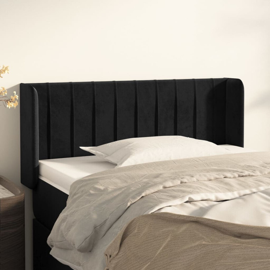 vidaXL Hoofdbord met randen 83x16x78/88 cm fluweel zwart vidaXL Hoofdbord met randen 83x16x78/88 cm fluweel zwart afbeelding 1