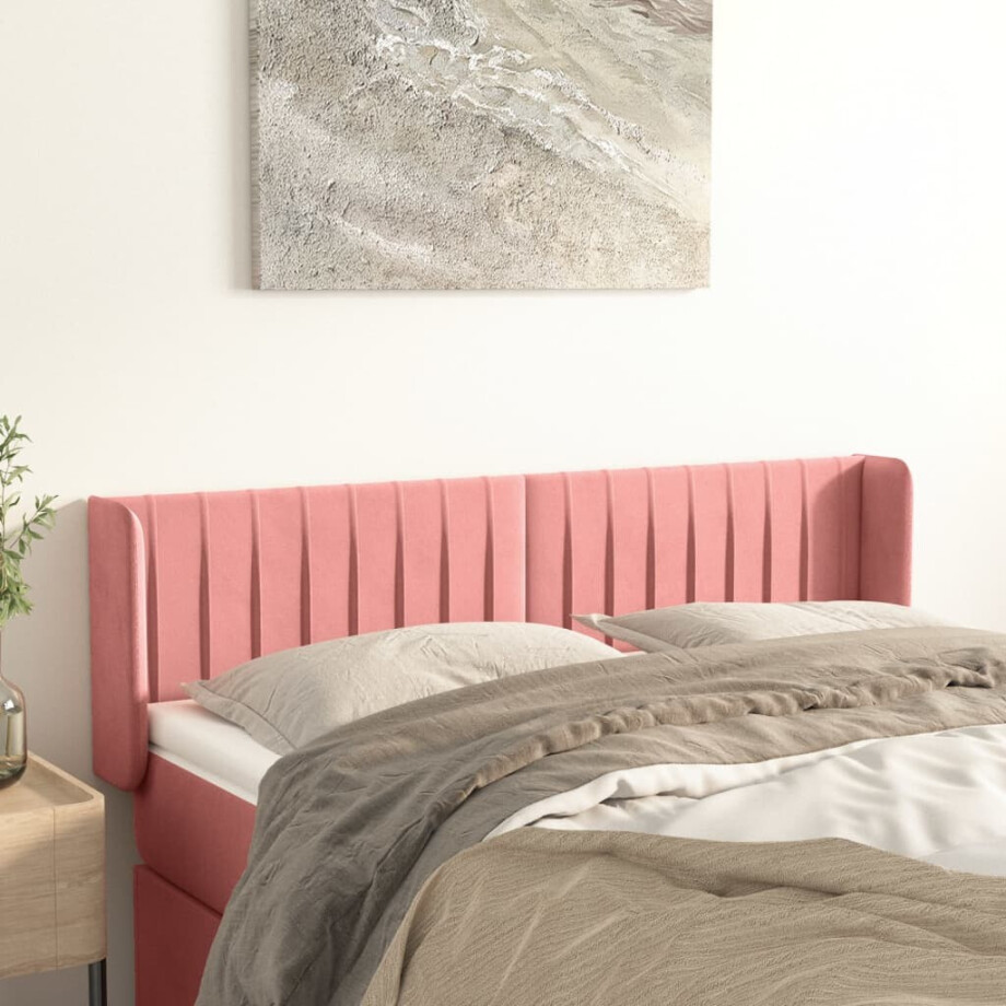 vidaXL Hoofdbord met randen 147x16x78/88 cm fluweel roze afbeelding 1