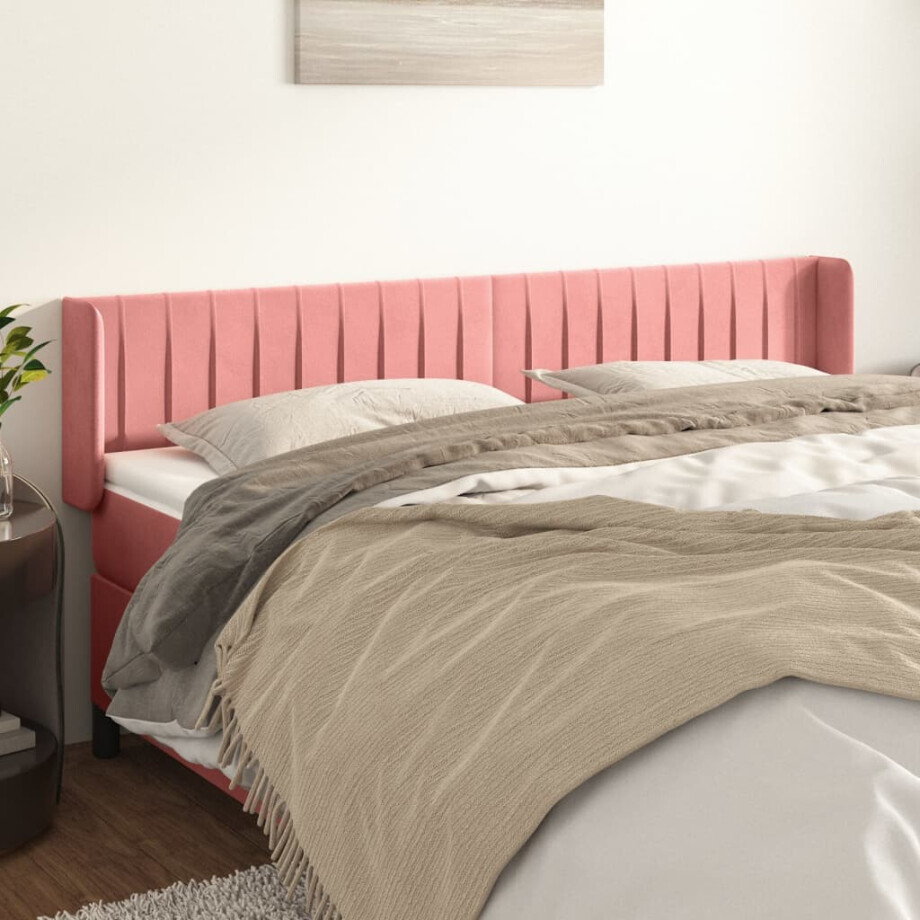 vidaXL Hoofdbord met randen 163x16x78/88 cm fluweel roze afbeelding 1