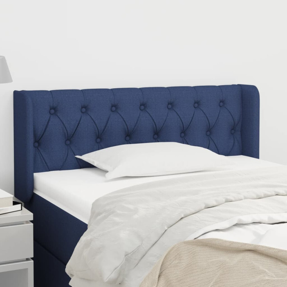 vidaXL Hoofdbord met randen 93x16x78/88 cm stof blauw afbeelding 1