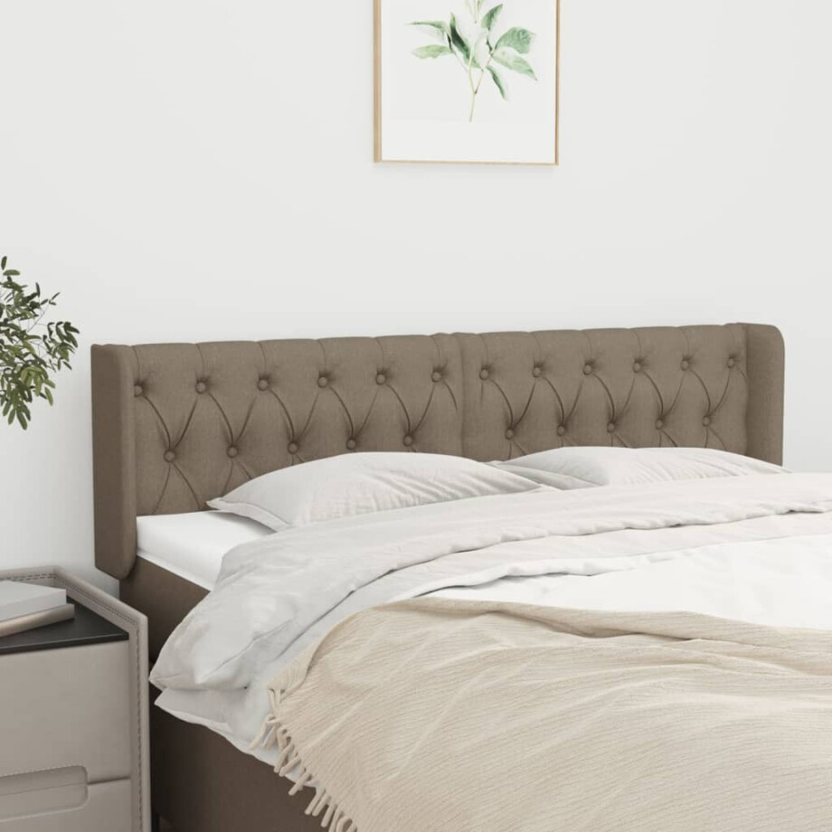 vidaXL Hoofdbord met randen 163x16x78/88 cm stof taupe afbeelding 1
