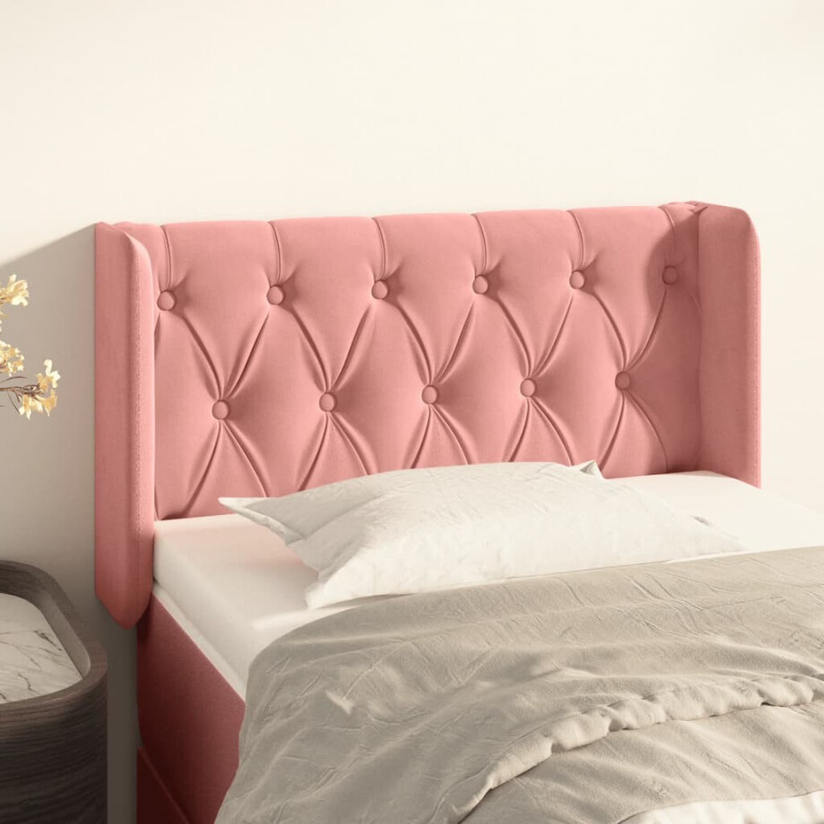 vidaXL Hoofdbord met randen 83x16x78/88 cm fluweel roze afbeelding 1