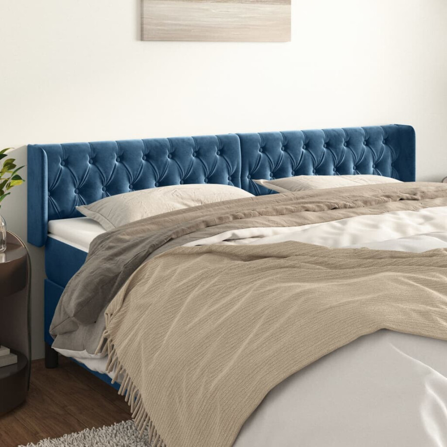 vidaXL Hoofdbord met randen 183x16x78/88 cm fluweel donkerblauw afbeelding 1
