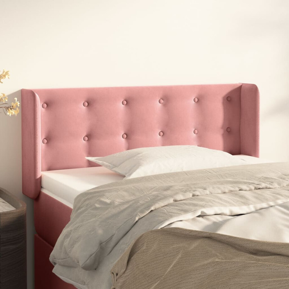 vidaXL Hoofdbord met randen 83x16x78/88 cm fluweel roze afbeelding 1