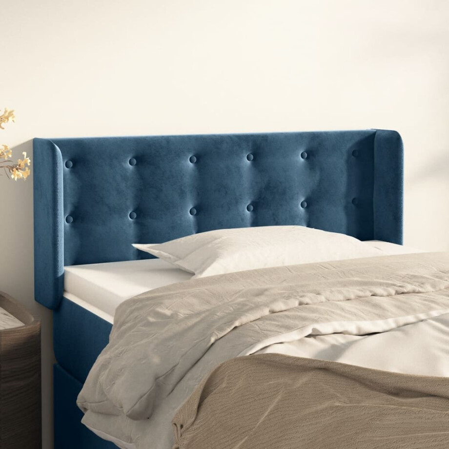 vidaXL Hoofdbord met randen 93x16x78/88 cm fluweel donkerblauw vidaXL Hoofdbord met randen 93x16x78/88 cm fluweel donkerblauw afbeelding 1