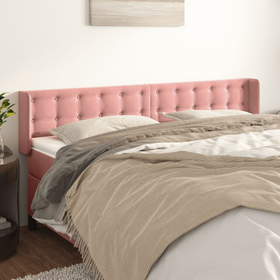 vidaXL Hoofdbord met randen 163x16x78/88 cm fluweel roze afbeelding 1