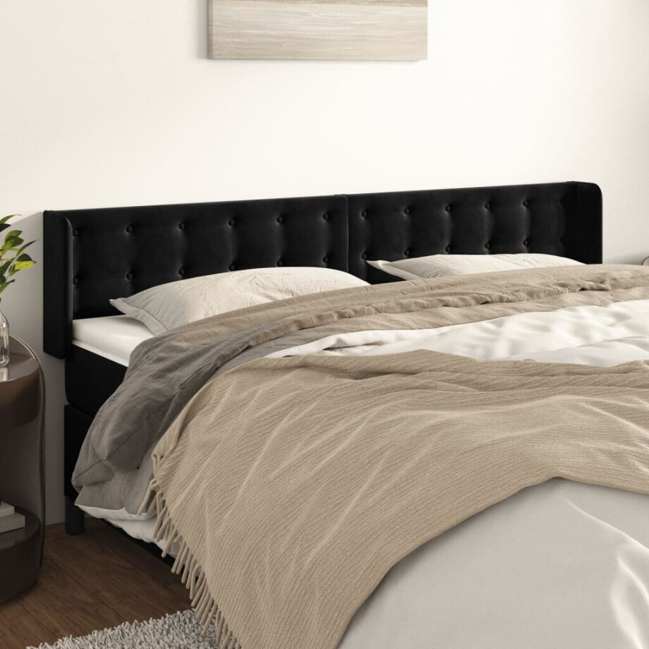 vidaXL Hoofdbord met randen 203x16x78/88 cm fluweel zwart afbeelding 1