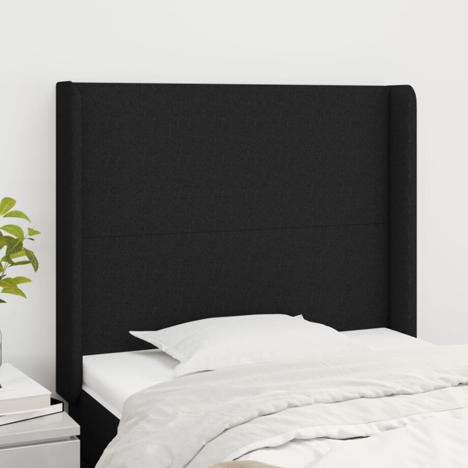 vidaXL Hoofdbord met randen 83x16x118/128 cm stof zwart afbeelding 1
